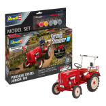 KIT PARA MONTAR REVELL MODEL SET EASY-CLICK TRATOR PORSCHE DIESEL JUNIOR 108 FARMING SIMULATOR 22 1/24 76 PEÇAS COMPLETO COM TINTAS E PINCEL REV 67823